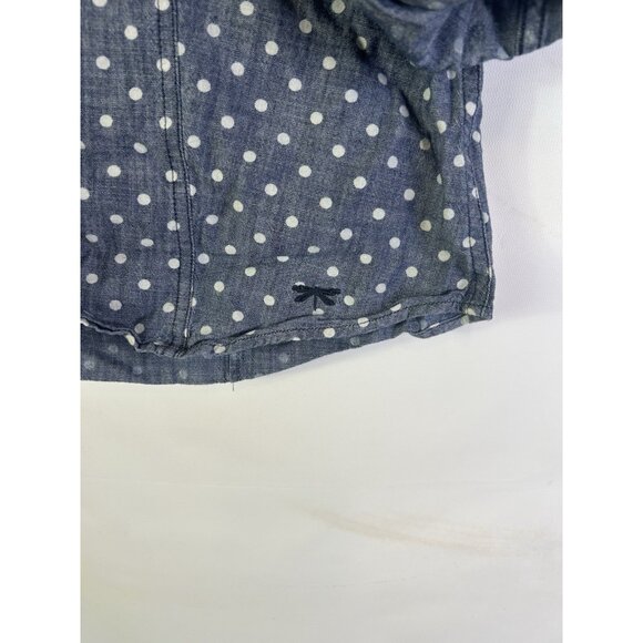 Talbots Chambray Denim Polka Dot Roll Sleeve Button Front Shirt - Picture 2 of 8